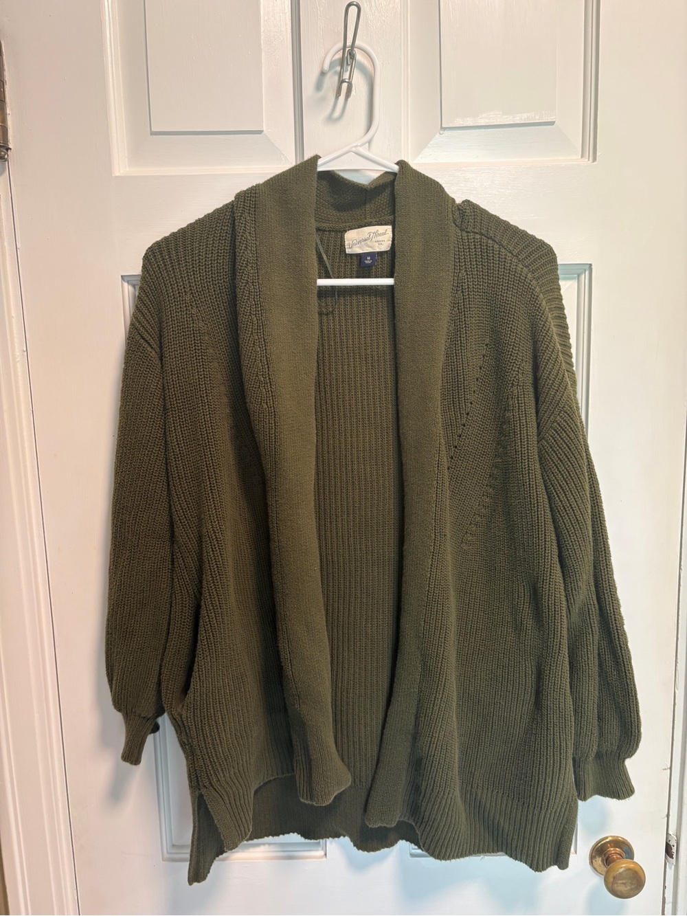 Universal Thread Dark Green Open-Front Knit Cardigan 100% Cotton